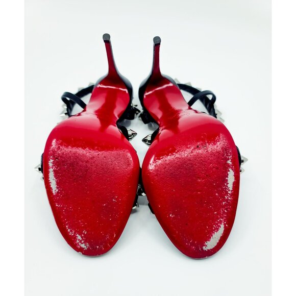 Christian Louboutin Heels "Spikita Strap 100" Black Leather Silver Spike Size 38 - Picture 8 of 8